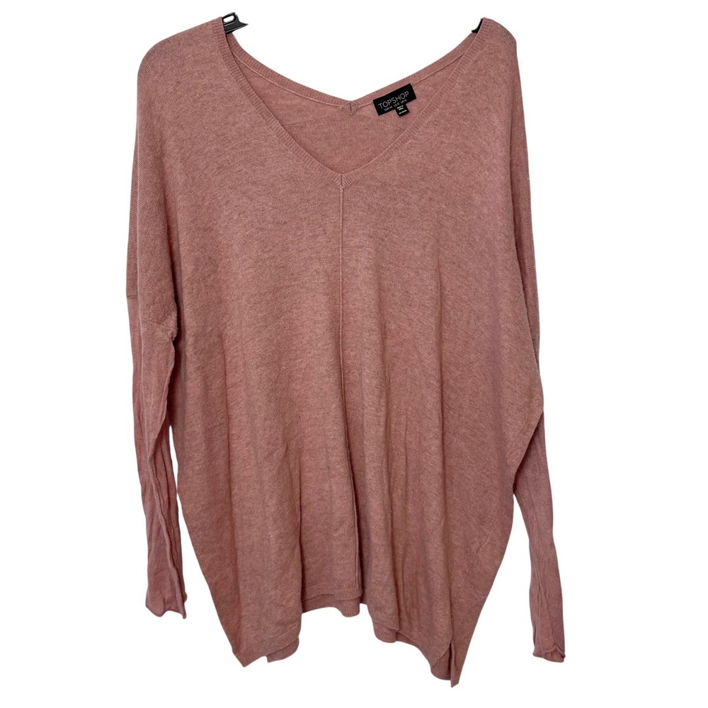 TOPSHOP Long Sleeve Pullover Knit Sweater Pink 12 Women V-Neck Wool Blend Casual